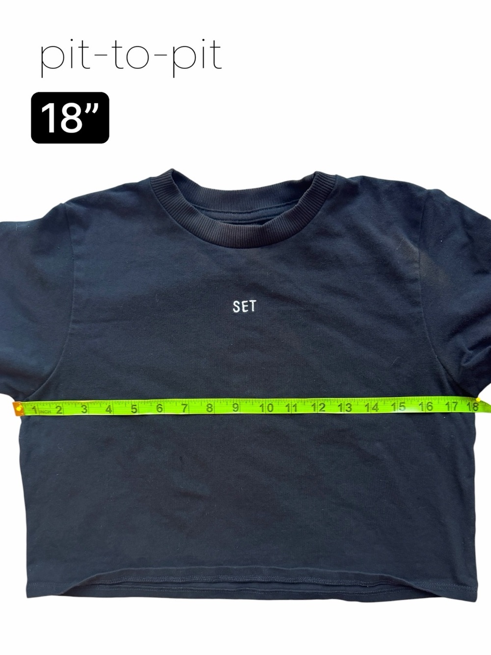 SET Active Black Cropped Crewneck Tee with Embroidered Brand Name - Picture 3 of 6